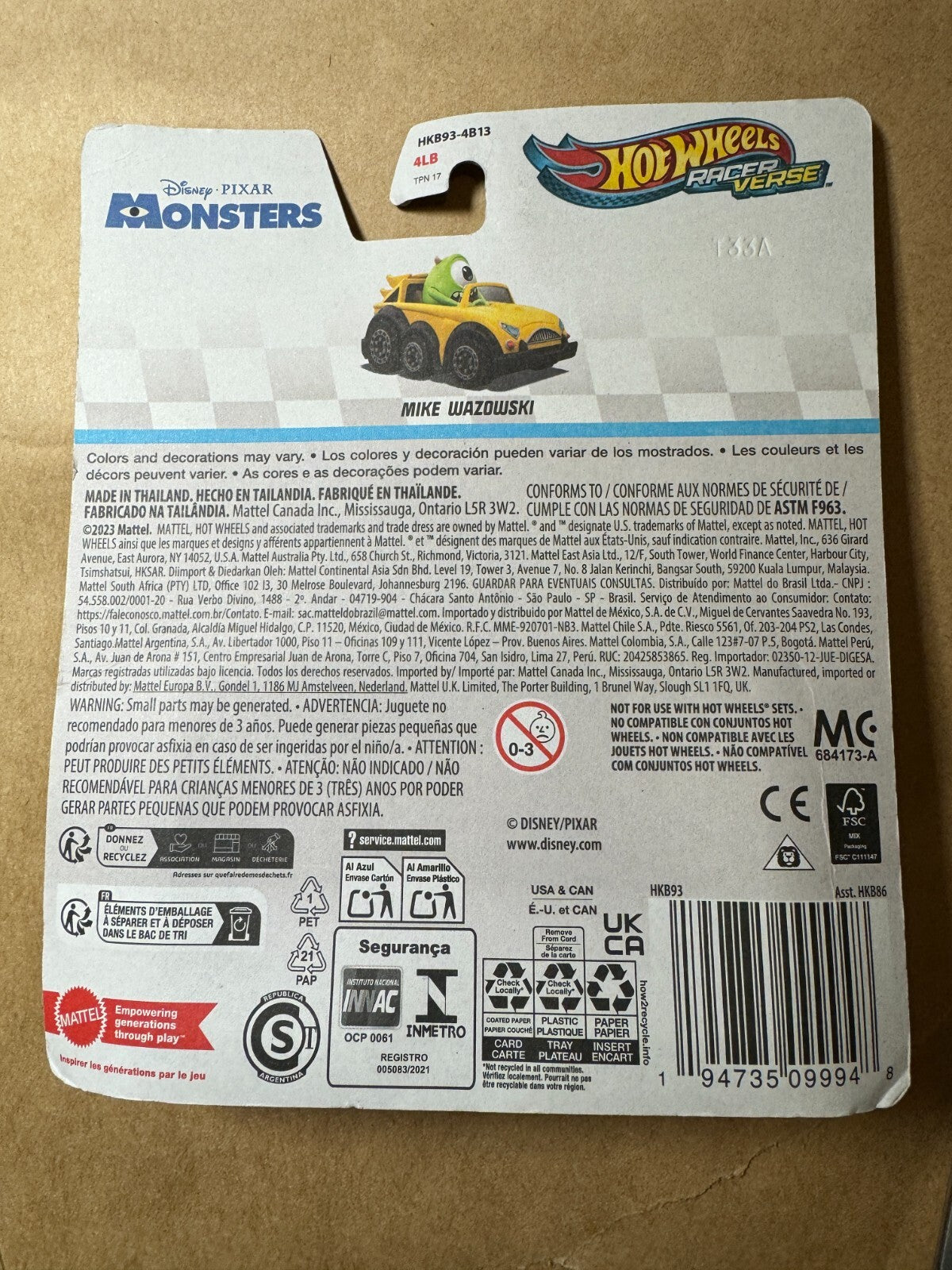 Mike Wazowski Pixar Monsters Inc. - Racer Verse - Hot Wheels - Mattel NEW