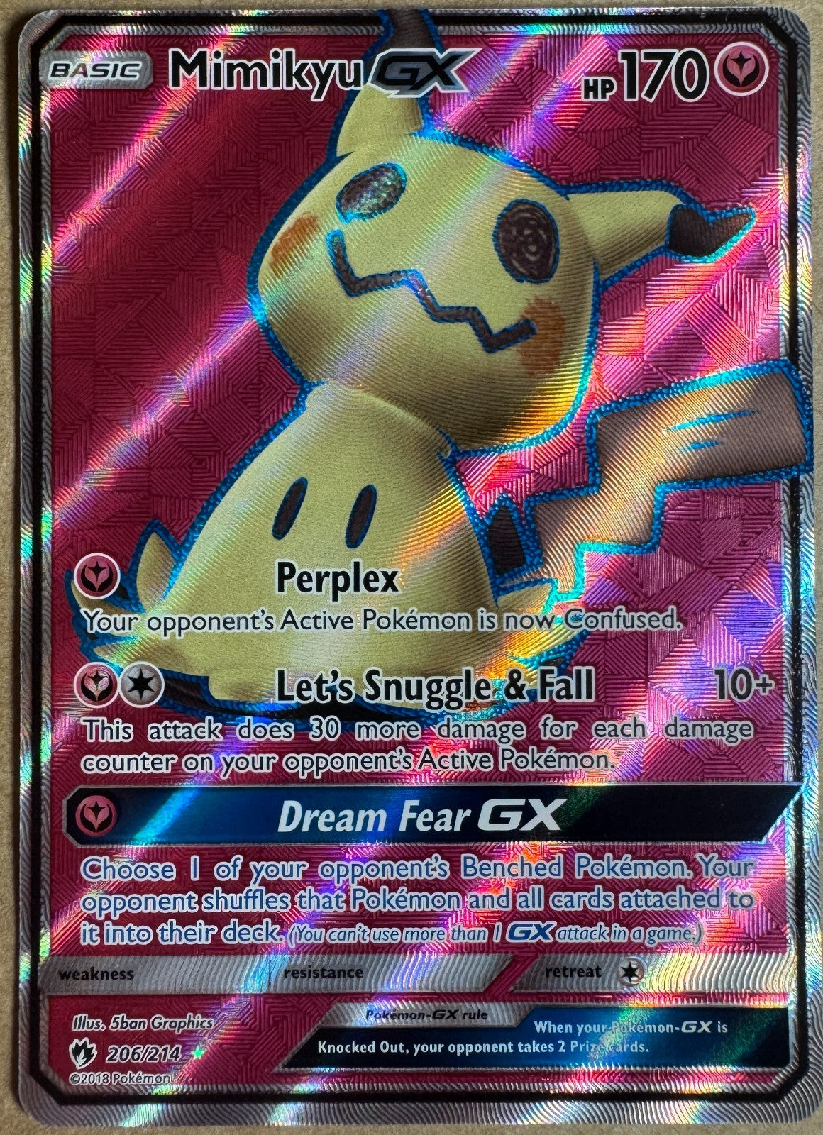 Mimikyu Full Art GX 206/214 Pokemon Sun & Moon Lost Thunder Near Mint