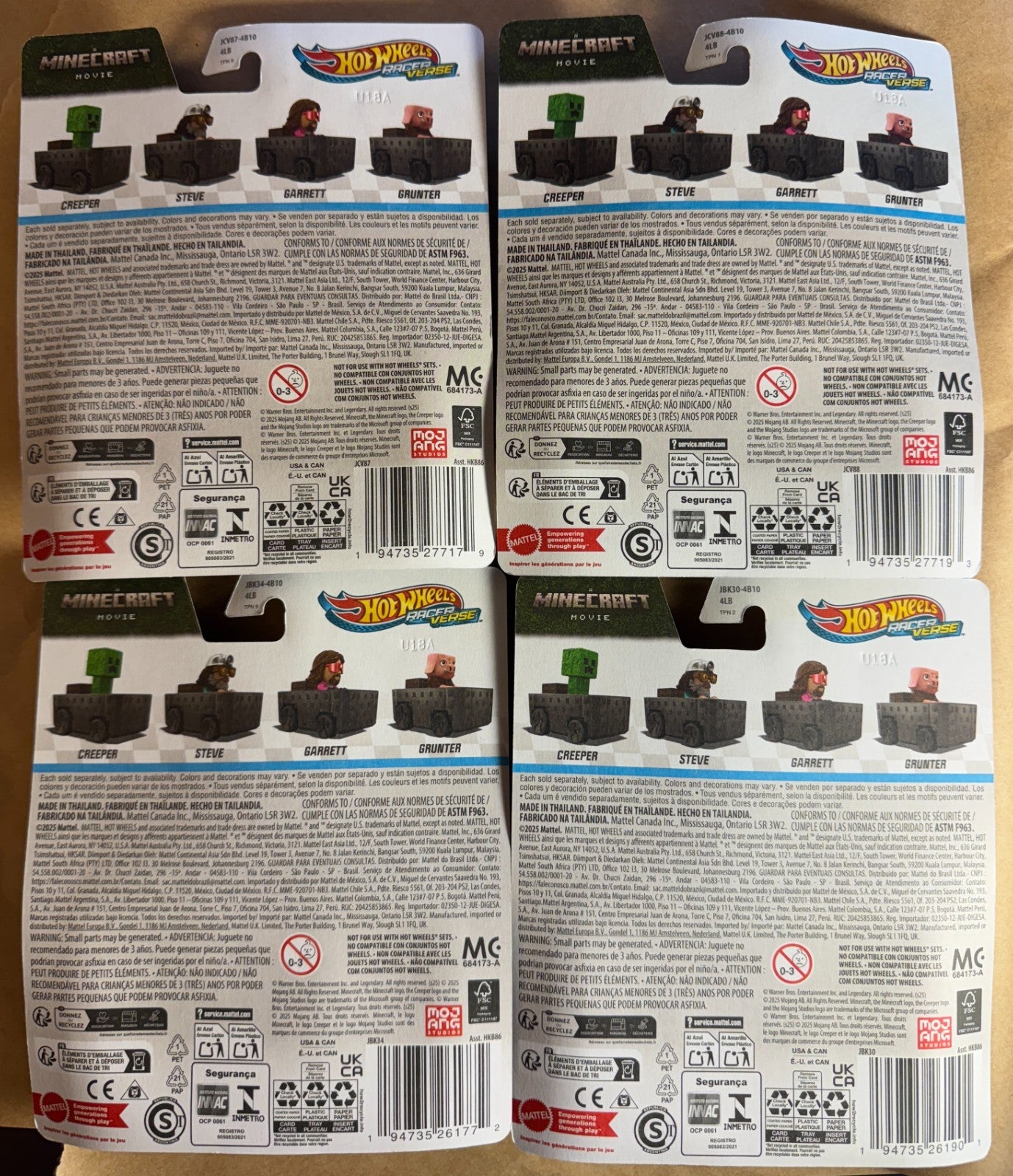 A Minecraft Movie Set of 4 - Racer Verse - Hot Wheels - Mattel NEW