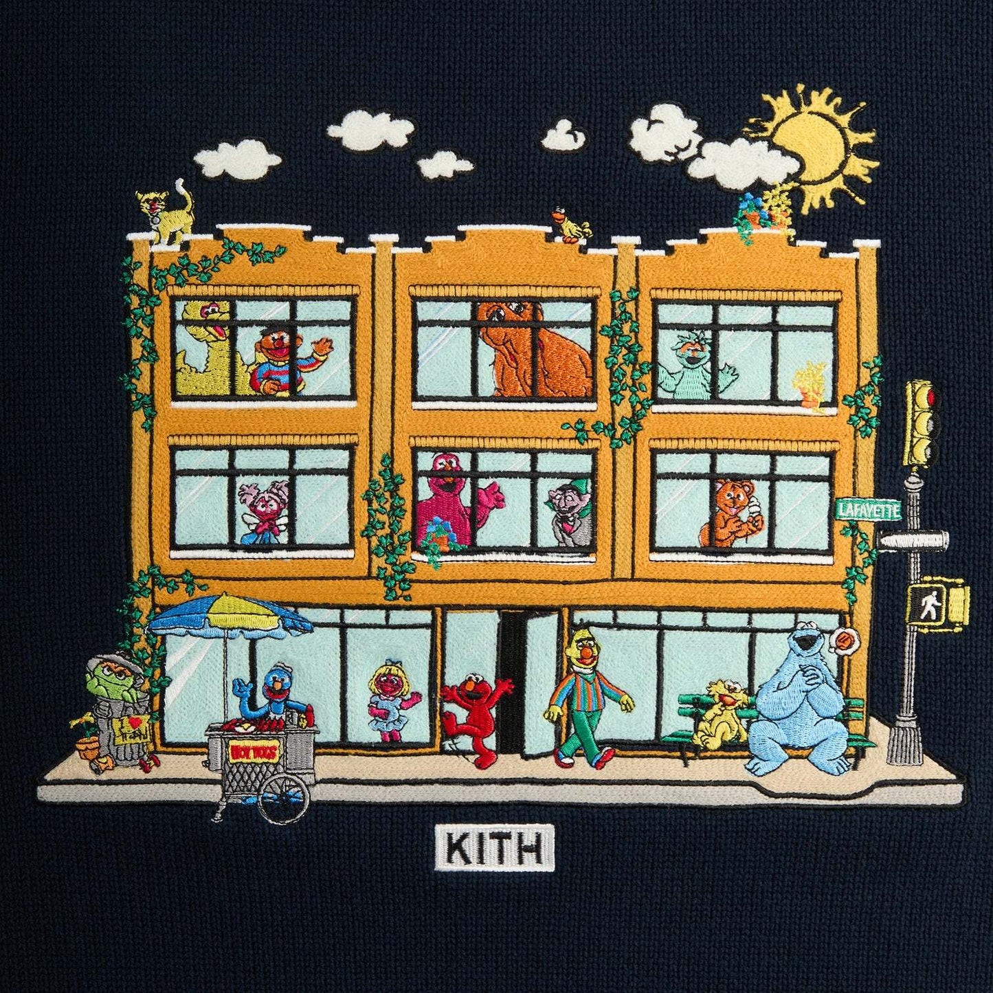 KITH x Sesame Street 123 Street Lafayette Crewneck Sweater Nocturnal Size M NEW
