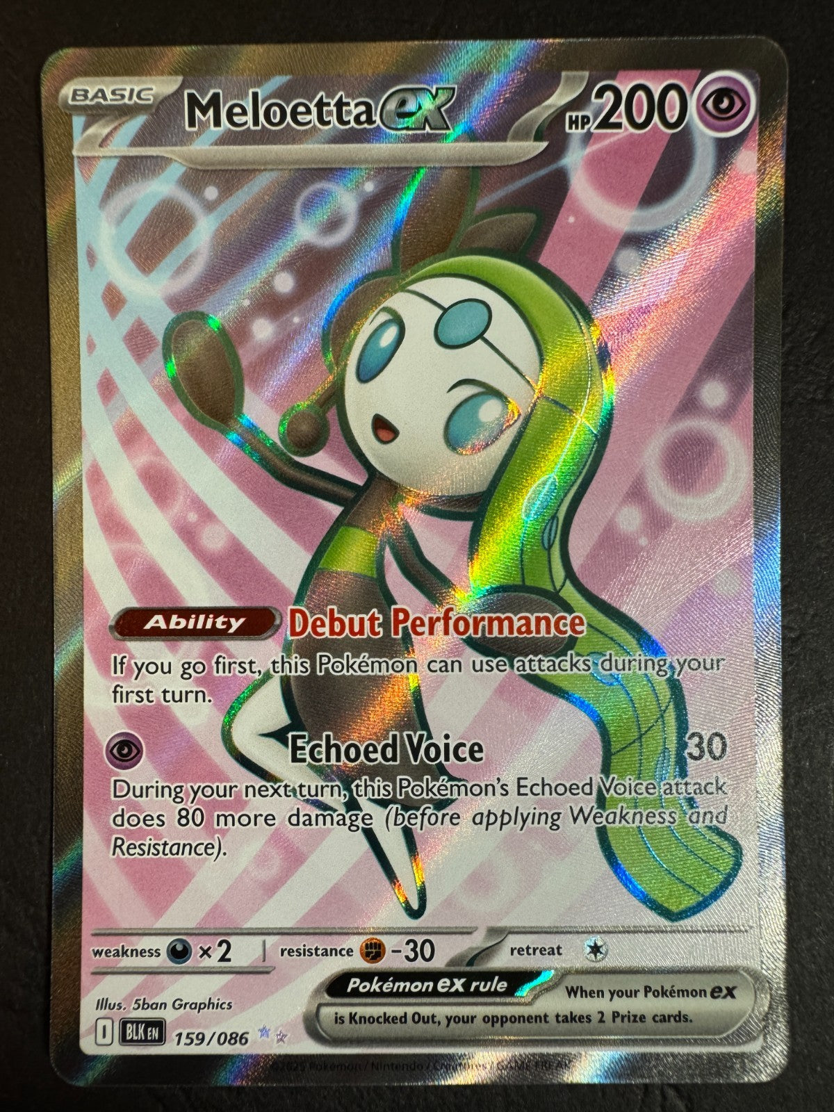Meloetta EX Full Art Ultra Rare 159/086 Pokemon SV Black Bolt Near Mint