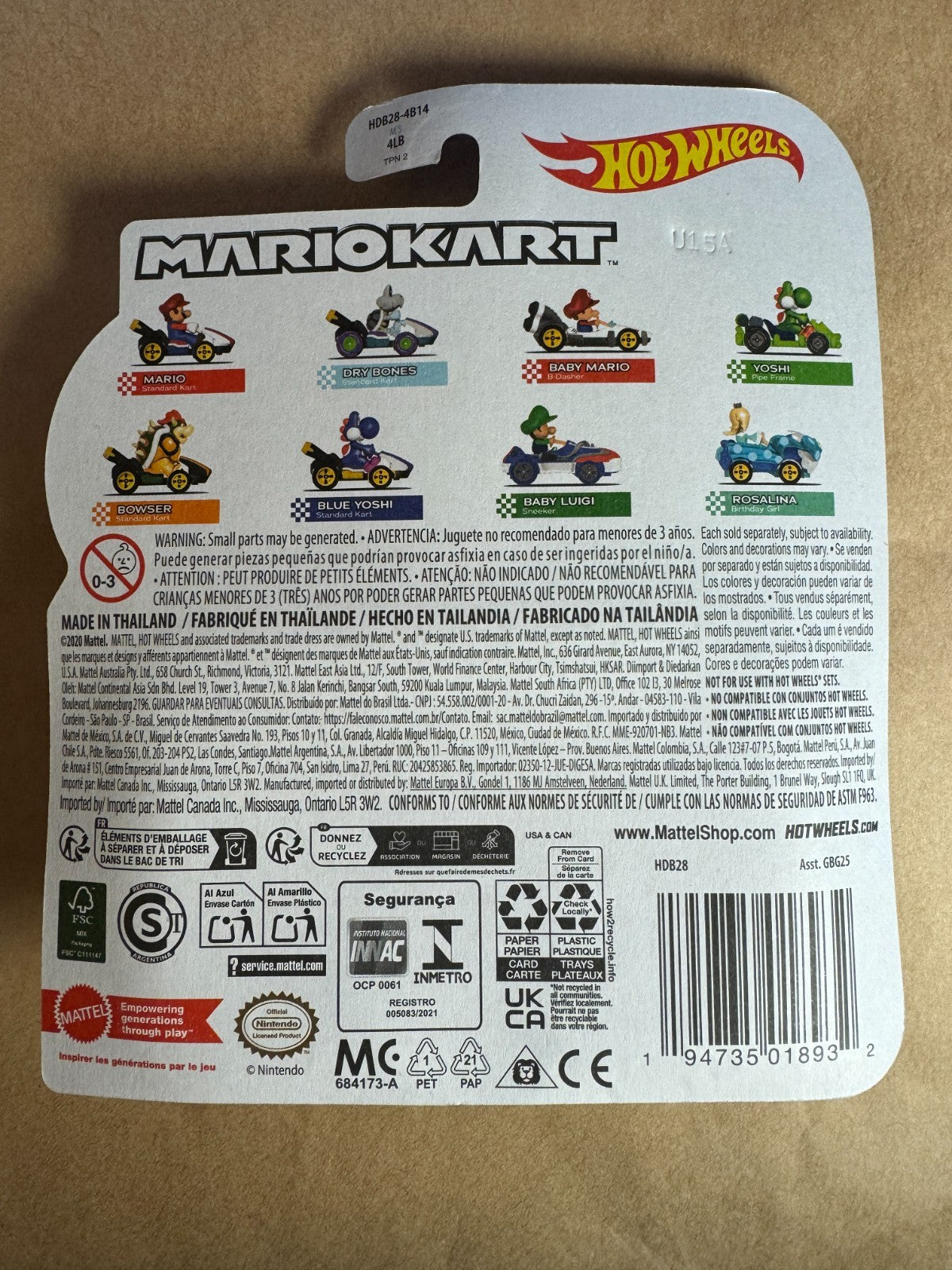 Baby Luigi Sneeker - Mario Kart - Hot Wheels - Mattel NEW