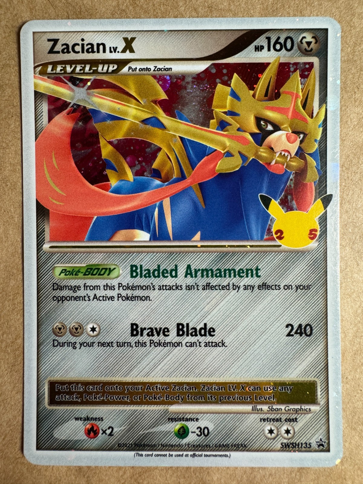 Zacian LV. X SWSH135 (Mew Tail SWIRL) Pokemon Celebrations Promo Near Mint