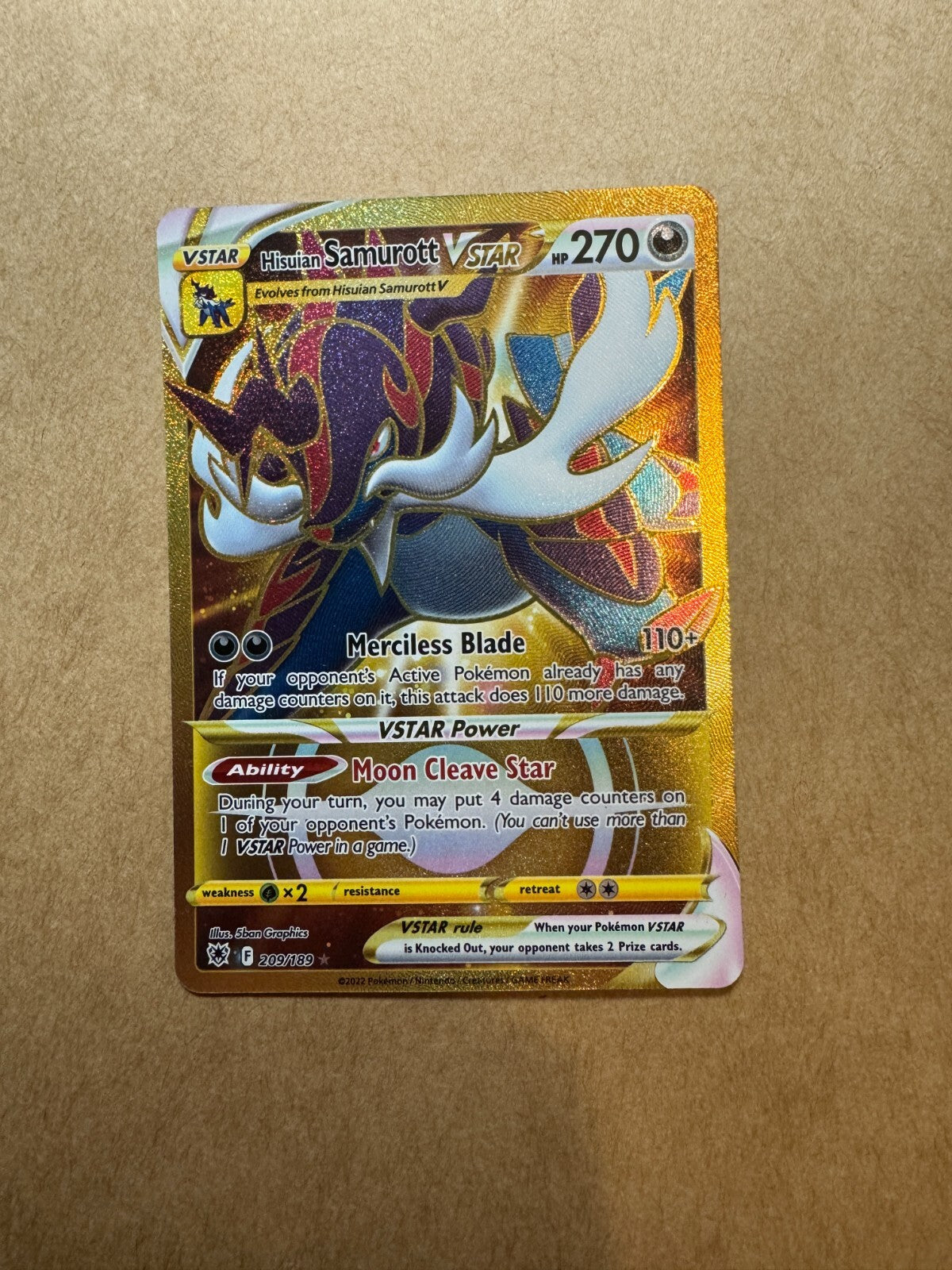 Hisuian Samurott VSTAR 209/189 - Astral Radiance - Pokemon Secret Rare Near Mint