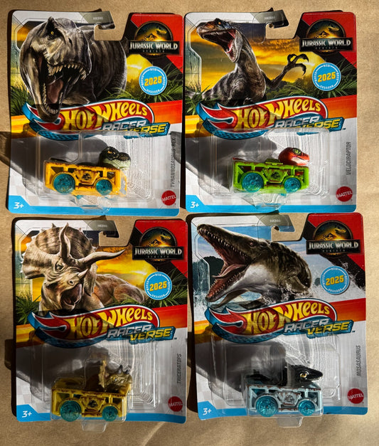 Jurassic World Rebirth Set of 4 - Racer Verse - Hot Wheels - Mattel NEW
