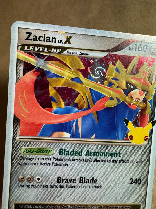 Zacian LV. X SWSH135 (Mew Tail SWIRL) Pokemon Celebrations Promo Near Mint