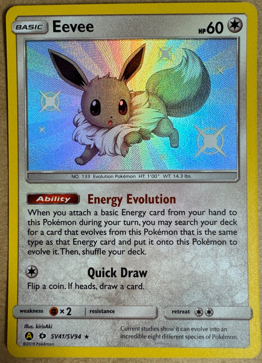Shiny Eevee SV41/SV94 Holo Rare Pokemon SM Hidden Fates Near Mint