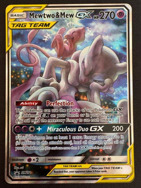 Mewtwo & Mew Full Art GX SM191 Tag-Team Promo Pokemon Sun & Moon Near Mint