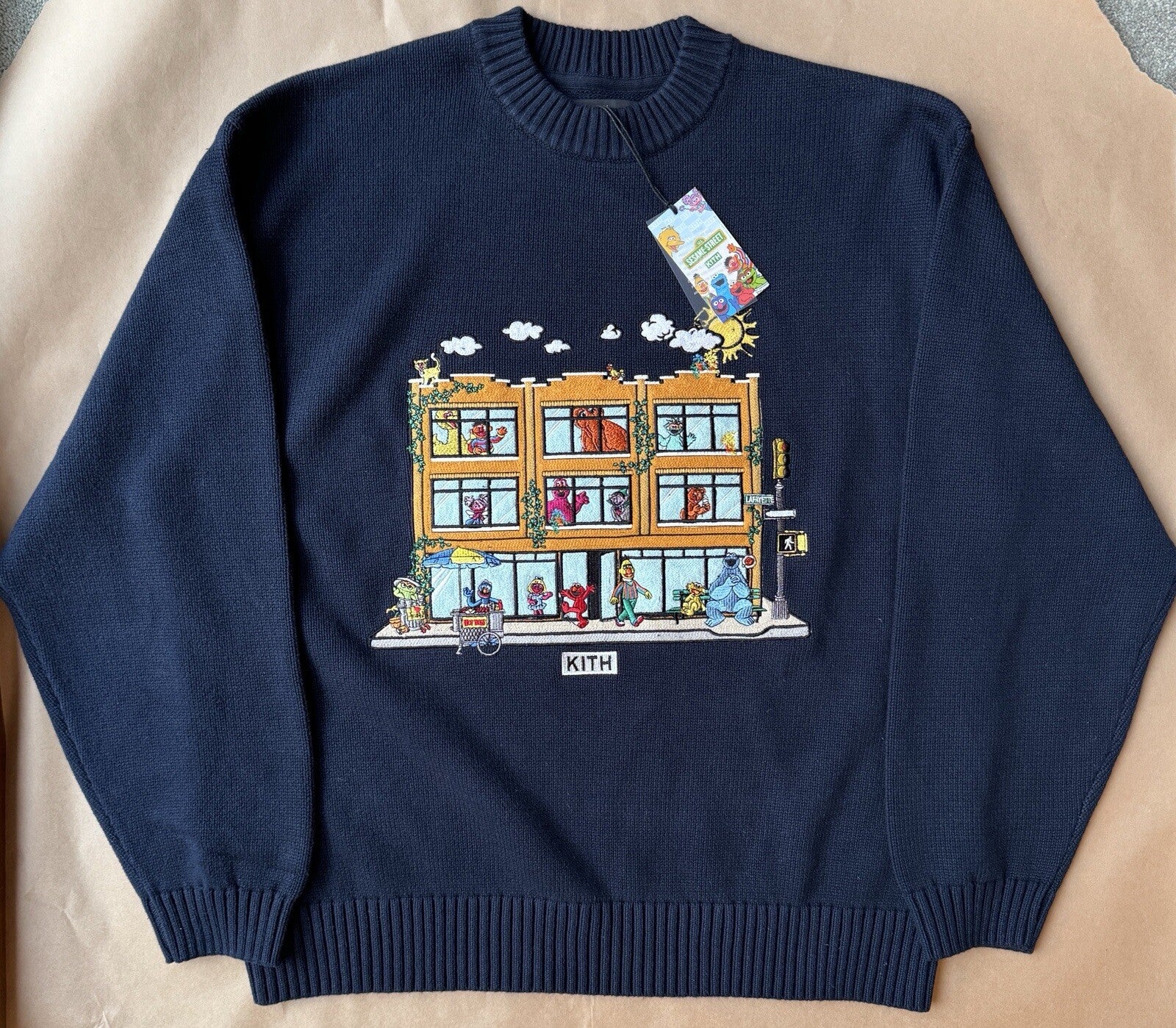 KITH x Sesame Street 123 Street Lafayette Crewneck Sweater Nocturnal Size M NEW