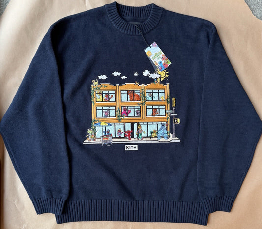 KITH x Sesame Street 123 Street Lafayette Crewneck Sweater Nocturnal Size M NEW