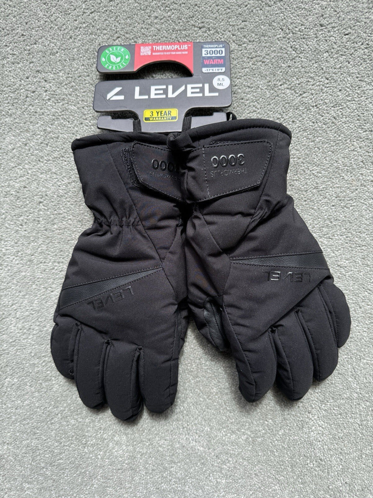 Level - Mens Alpine Ski Gloves - Leather Palm - Thermoplus 3000 - Size 8.5 - NEW