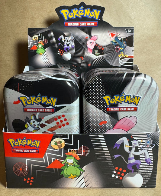 Pokemon TCG Black Bolt & White Flare EMPTY Tin Display 8 Tins & Sticker Sheets
