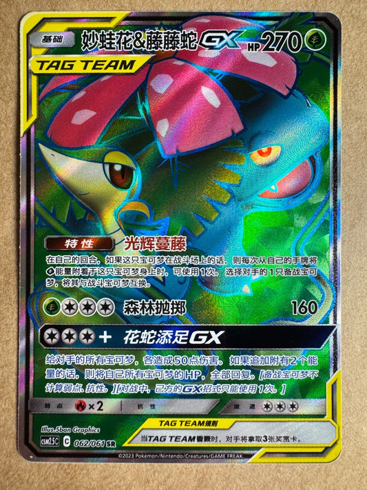 Venusaur & Snivy Tag-Team Full Art GX 062/061 csm2.5C Chinese Pokemon Card