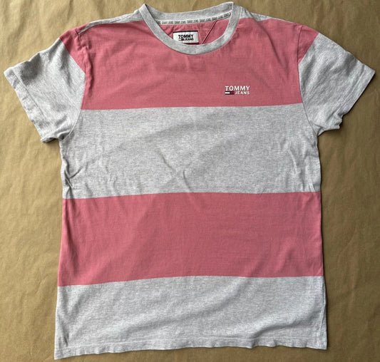 Pink & Grey Block T-Shirt - Tommy Jeans - Size M - PRE-OWNED
