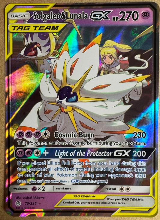 Solgaleo & Lunala Tag-Team GX 75/236 Pokemon SM Cosmic Eclipse Holo Near Mint
